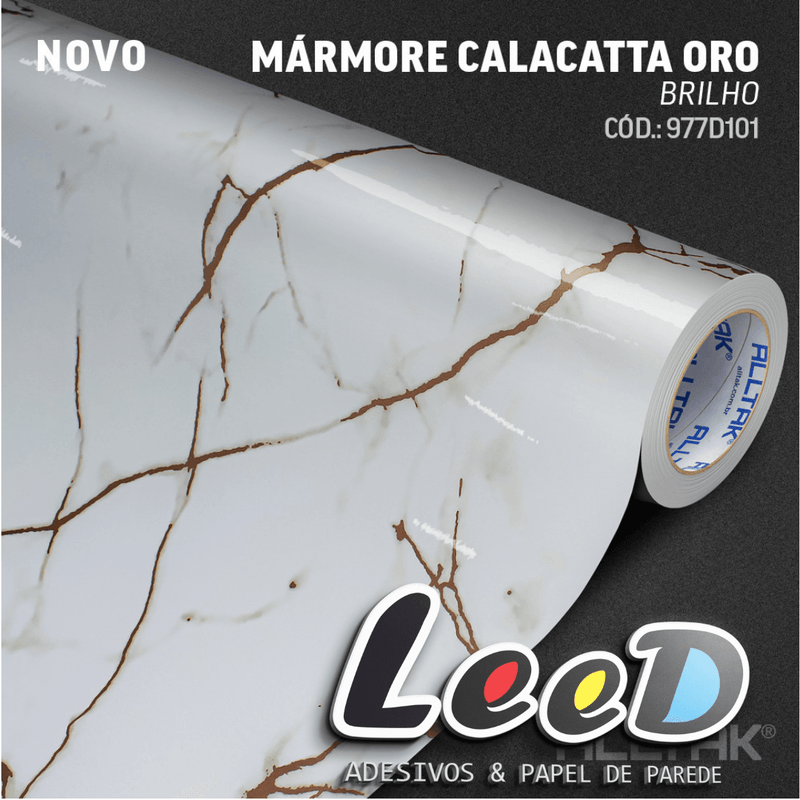 Mármore Calacatta Oro Brilho Adesivo Decorativo (Largura 1,22cm) venda por metro - Leed Adesivos