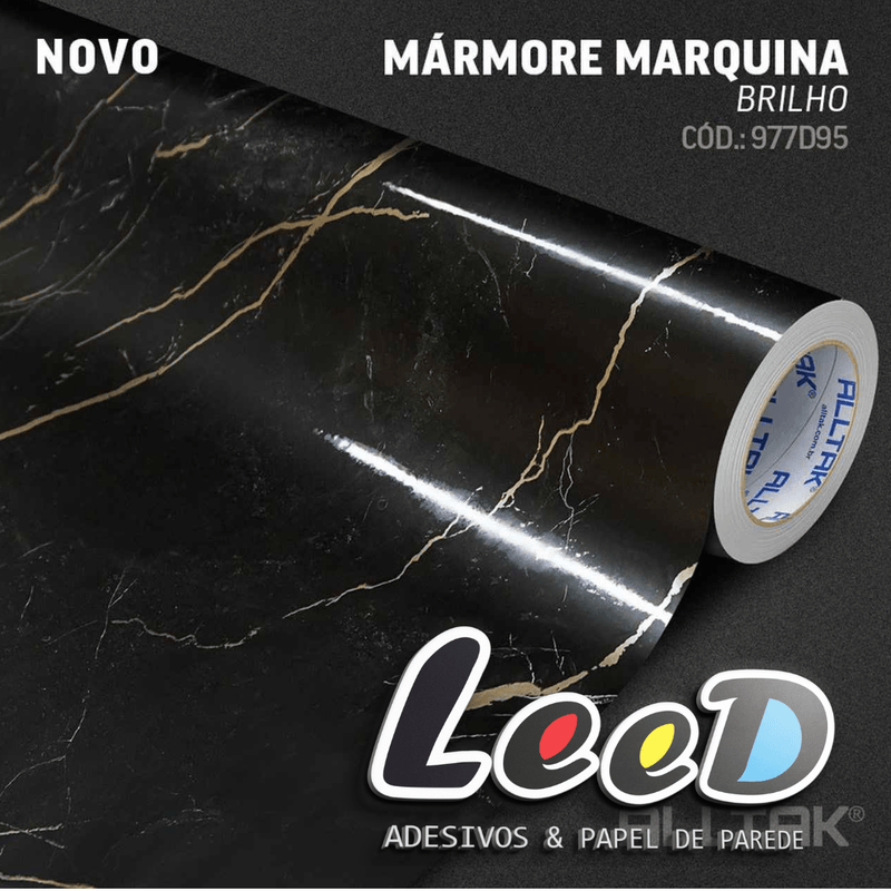 Mármore Marquina Brilho Adesivo Decorativo (Largura 1,22cm) venda por metro - Leed Adesivos